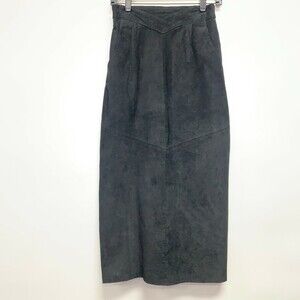 Jacqueline Ferrar Straight Pencil Skirt 6 Black Genuine Leather Suede